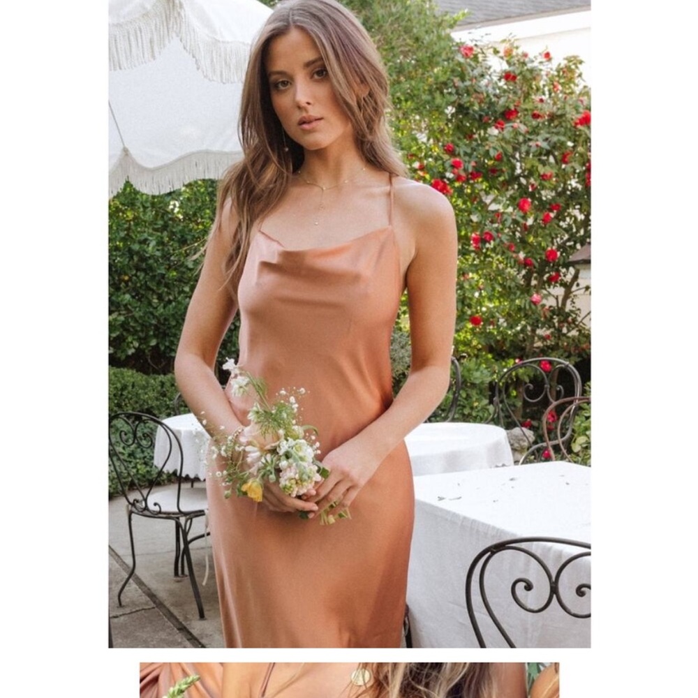 Show Me Your Mumu Verona Cowl Dress in Copper Luxe Satin XL